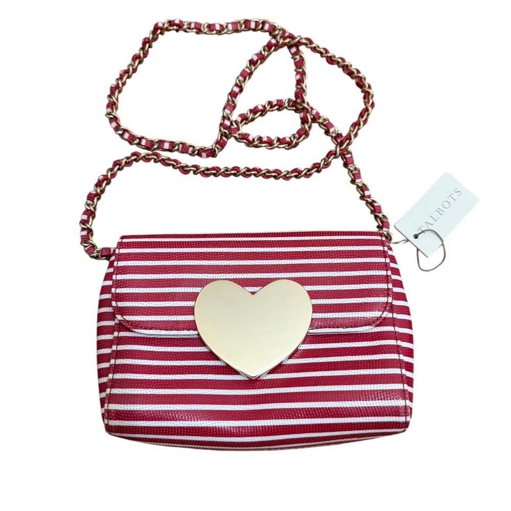 Talbots Red and White Striped Crossbody Bag with Heart Accent
